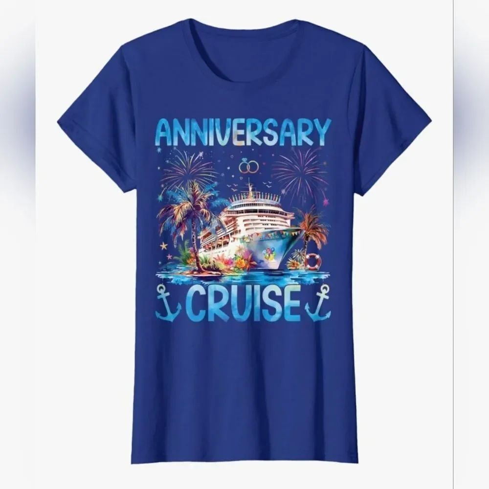 ☔️🔸️Blue "Anniversary Cruise" Short Sleeve Top Large